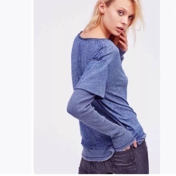 NWT Free People Blue Gray Layered Long Sleeve Top - Picture 2 of 2